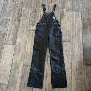 Vintage Carhartt Double Knee Overalls in Washed Black Denim - Size Small Tall
